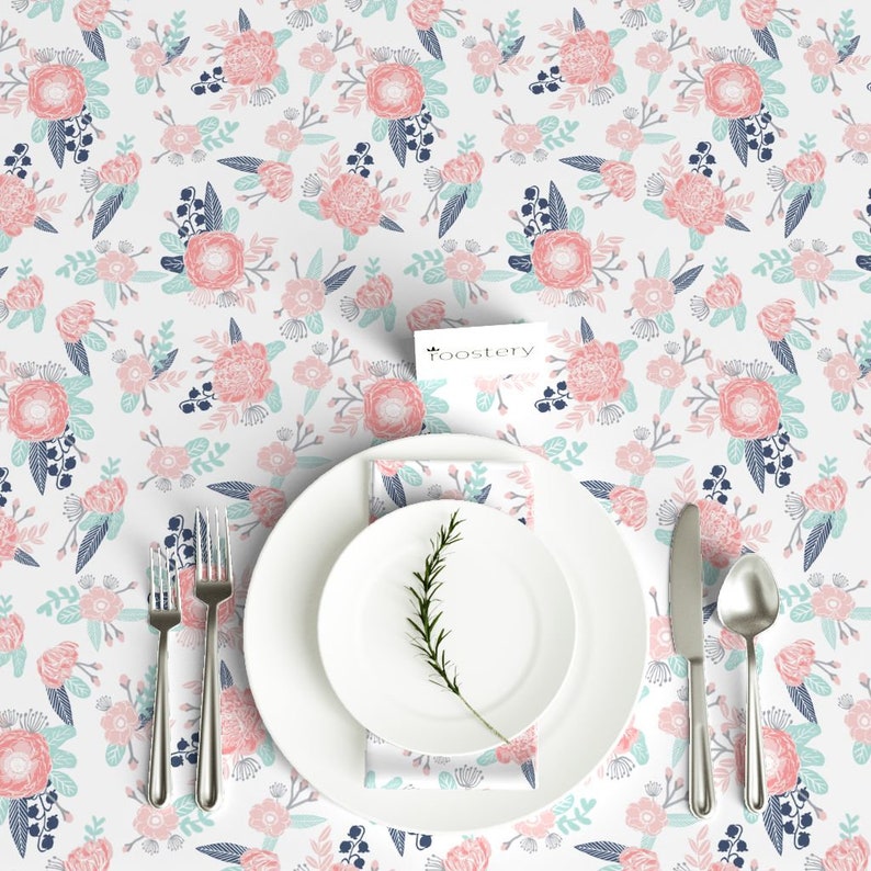 Bohemian Cotton Sateen Tablecloth by Spoonflower Pink Floral Tablecloth Florals Flower by