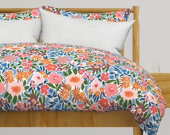 Bunte Bettwäsche - Abstrakt Floral Groß von michelle_parascandolo - Floraler abstrakter Baumwollsatin Bettbezug oder Kissenbezüge von Spoonflower