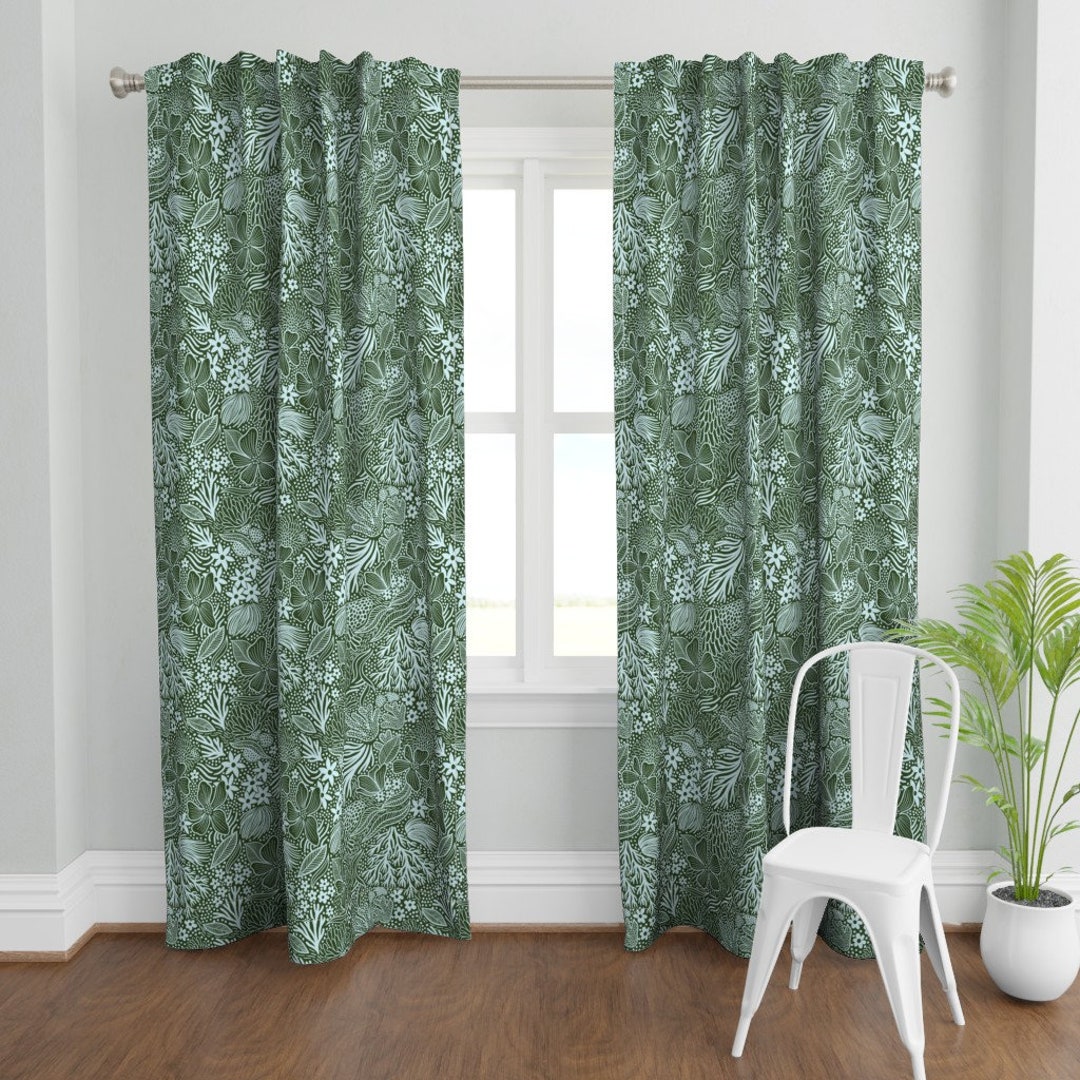 Green Tropical Flora Curtain Panel World Waterways by - Etsy