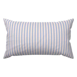 May include: A rectangular pillow with a light blue and off-white vertical stripe pattern. The pillow has a soft, textured appearance and is designed for decorative use on a bed or sofa.