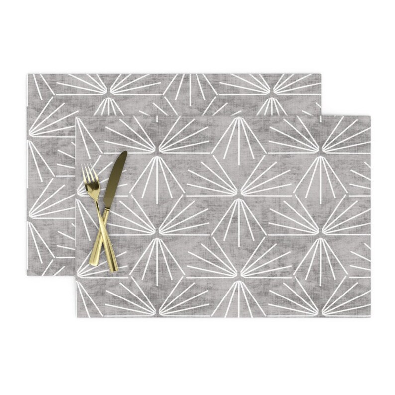 Geometric Placemats - Sun Tile Cement Light by holli/_zollinger Set of 2 Linen Texture Modern Home Decor Cloth Placemats by Spoonflower