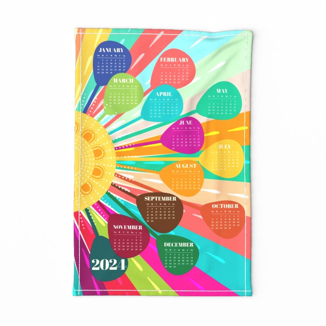 2024 Calendar Tea Towel 2024 Bursting With Color by Creativetaylor Tea