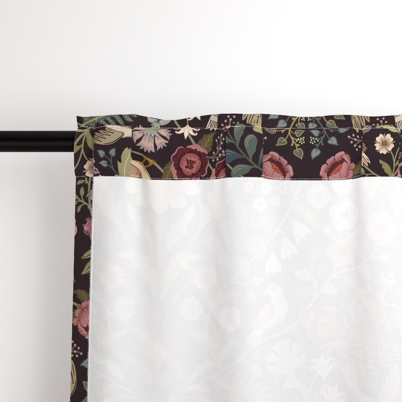 Traditional Floral Curtain Panel Lively Garden by misentangledvision Folk Art Birds Victorian Custom Curtain Panel by Spoonflower image 5
