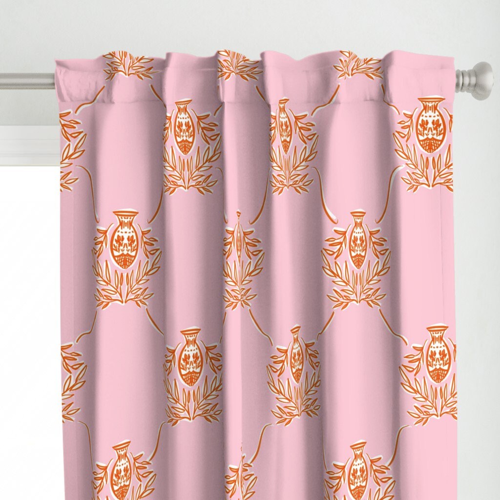 Pink Chinoiserie Curtain Panel - Preppy by brittmills - Crest Pink Orange White Ginger Jars Palm Springs Custom Curtain Panel by Spoonflower