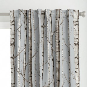 Birch Tree Curtain Panel - Woodland Nature Forest Rustic Home Decor Custom Curtain Panel - Birch Grove In Whitestone by willowlanetextiles -