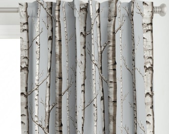 Birch Tree Curtain Panel - Woodland Nature Forest Rustic Home Decor Custom Curtain Panel - Birch Grove In Whitestone by willowlanetextiles -