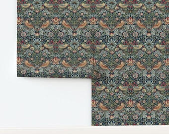 Strawberry Thief Non-Pasted Wallpaper William Morris Floral Vintage - Strawberry Thief by andrea_haase_design Wallpaper by Spoonflower