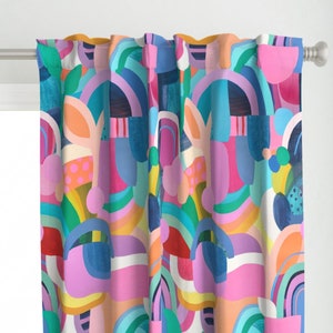 Contemporary Curtain Panel - Sing A Rainbow by elephantandrose - Bright Hot Pink Busy Design Large Scale Custom Curtain Panel by Spoonflower