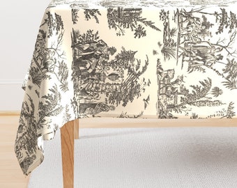Cream Toile Tablecloth - Marseilles Toile by peacoquettedesigns - Romantic French Traditional Cotton Sateen Tablecloth by Spoonflower