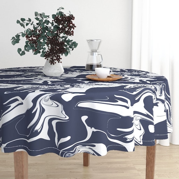 Round Tablecloth Navy Blue And White, Navy Blue And White Round Tablecloth