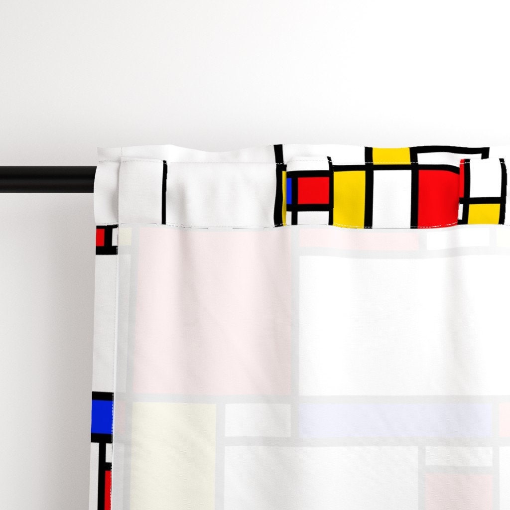 Pattern Block Curtain Geometric Curtain Panel - Grid Blocks Primary Colors Bauhaus Mondrian ...
