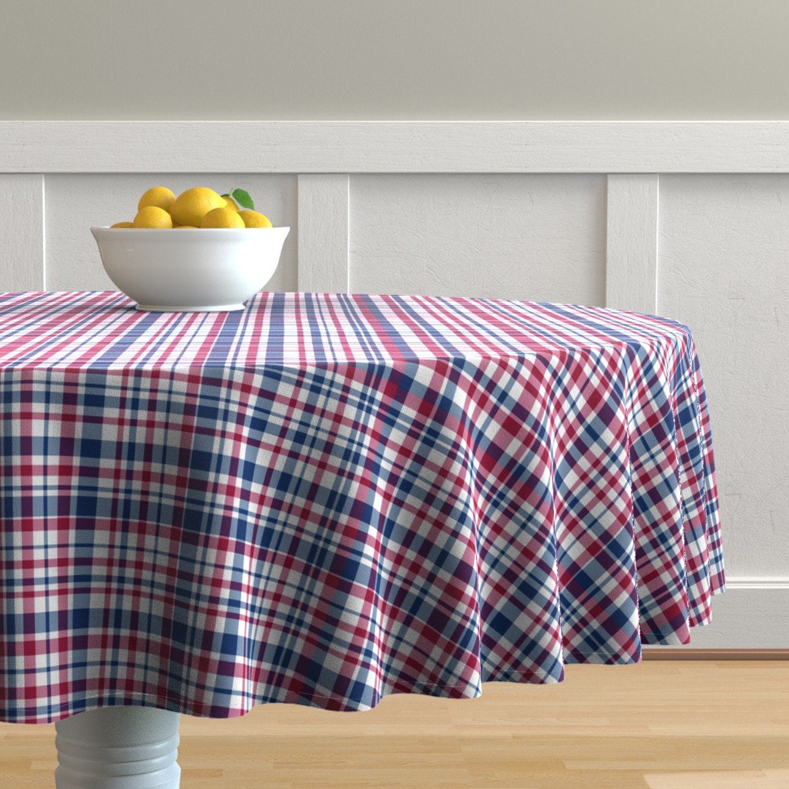 4th of July Plaid Round Tablecloth Red White and Blue Plaid Etsy