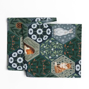 Winter Patchwork Table Runner - Forest Floral Berries Woodland Rabbit Cotton Sateen Table Runner - Winter Large by hope_olivia_illustrations image 4