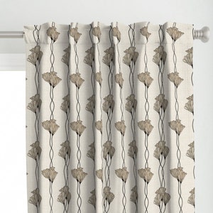 Neutral Floral Curtain Panel - Neutral Floral Stripe by vo_aka_virginiao - Floral Flowers Neutral Beige Custom Curtain Panel by Spoonflower