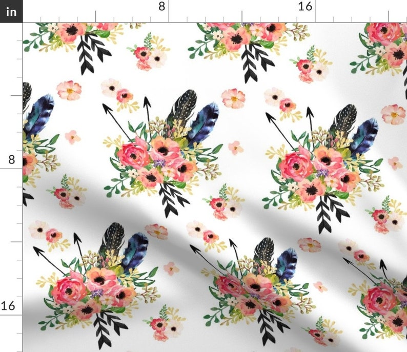 Set of 2 White by shopcabin - Boho Floral Dreams With Arrows Floral Roses Boho Cloth Napkins by Spoonflower Flowers Dinner Napkins