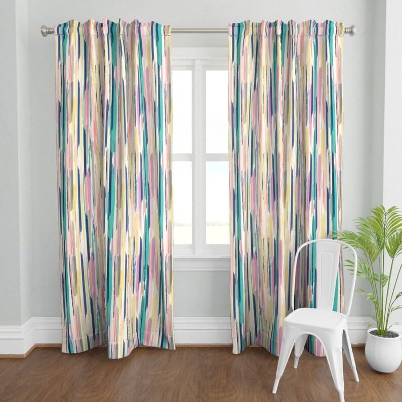 Pastel Stripe Curtain Panel Painted Stripe by crystal_walen Etsy