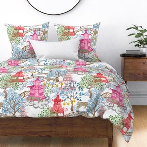 Chinoiserie Duvet Cover Party Leopards in Pagoda Forest by - Etsy