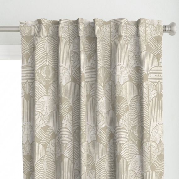 Subtle Geometric Curtain Panel - Modern Art Deco Earth Tones Custom Curtain Panel - Neutral Art Deco Arches by misentangledvision -