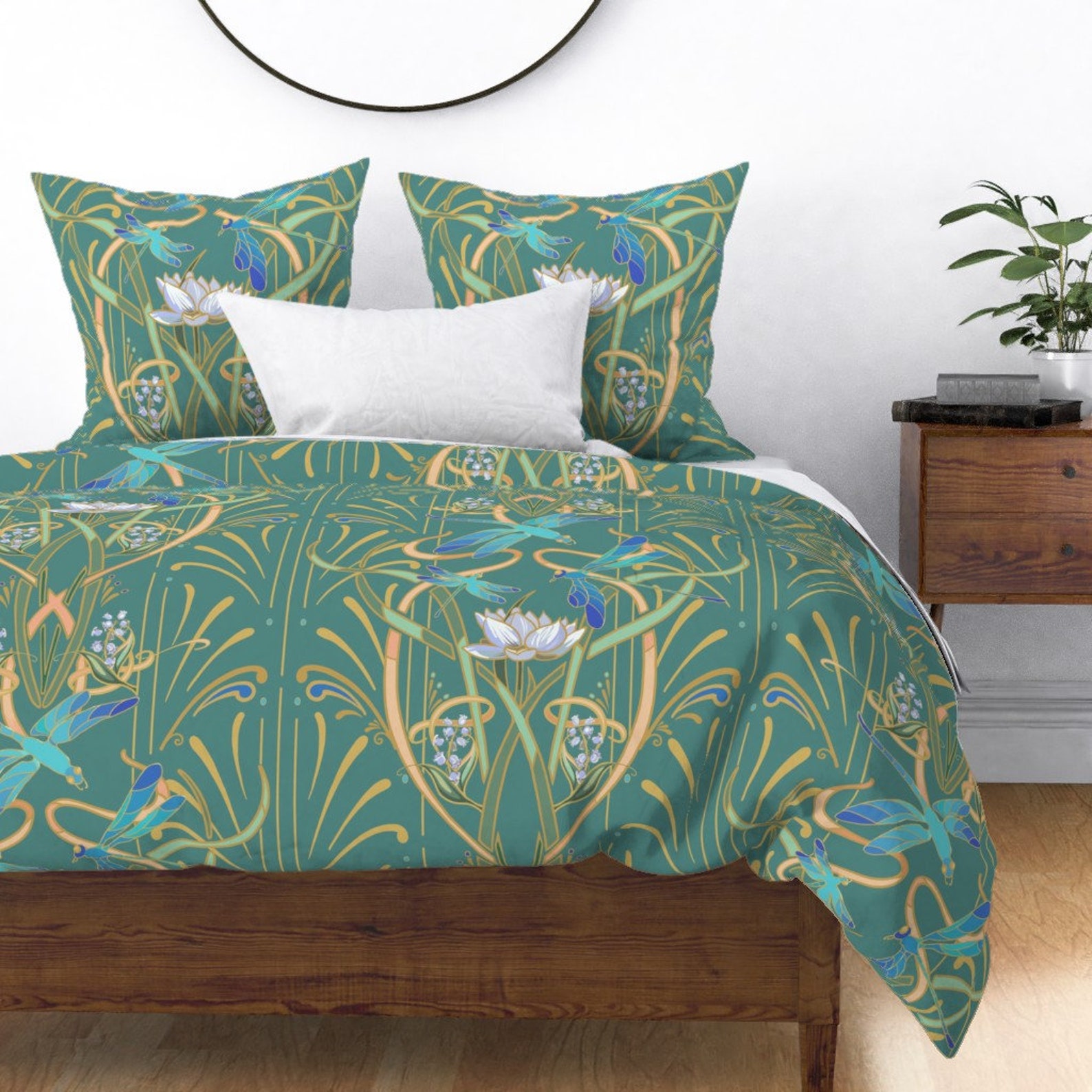 Aqua Art Nouveau Duvet Cover Art Nouveau Dragonflies by Etsy
