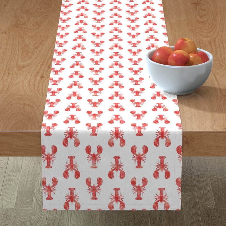 Modern Nautical Red And White Cotton Sateen Table Runner by Spoonflower Lobster Table Runner Red Lobster Fabric by littlearrowdesign