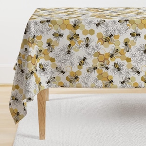 Endangered Species Tablecloth - Save The Honey Bees by fernlesliestudio - Honey Bee Flowers Cotton Sateen Tablecloth by Spoonflower