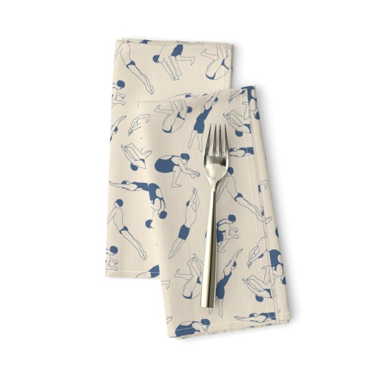 - On Your Marks Swimmer Dinner Napkins Exercise Swimsuit Tossed Active Cloth Napkins by Spoonflower Set of 2 Light by figandfossil