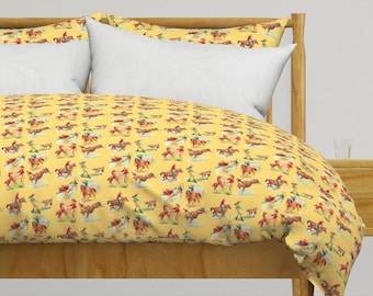 Vintage Rodeo Bedding - Cowboy Cowgirl Golden Yellow by parisbebe - Kitsch Country  Cotton Sateen Duvet Cover OR Pillow Shams by Spoonflower