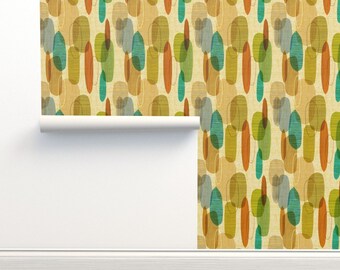 Tropical Mid Century Commercial Grade Wallpaper - Crepe Leaves by theodesign - Mid Mod 50s 60s Retro  Wallpaper Double Roll by Spoonflower