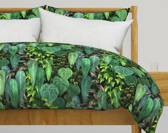 Jungle Leaves Bedding - Tropical Vines Dark by ikerpazdesign - Tropical Plants Cotton Sateen Duvet Cover OR Pillow Shams by Spoonflower