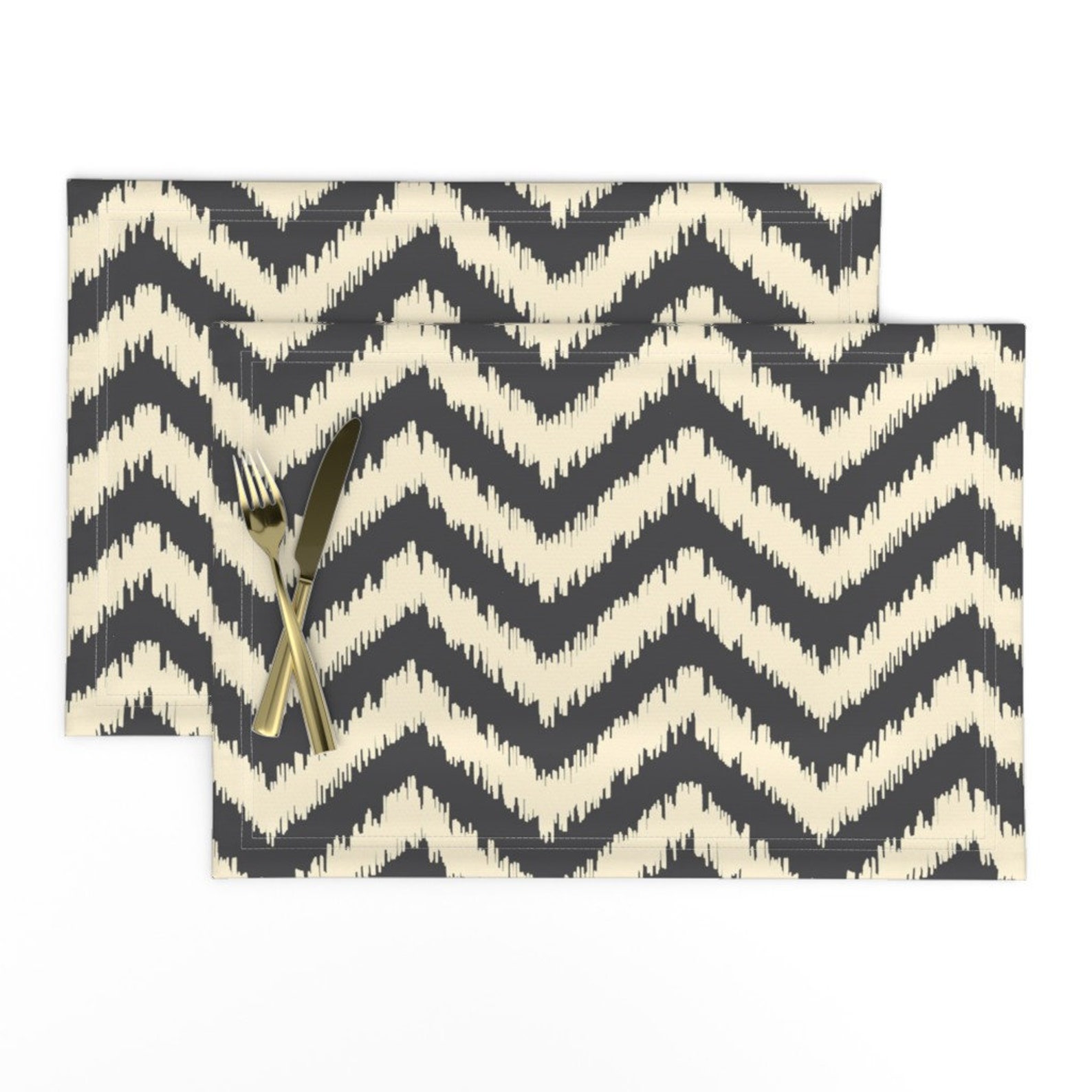 Zig Zag Placemats set of 2 Black and Cream Ikat Chevron by Etsy