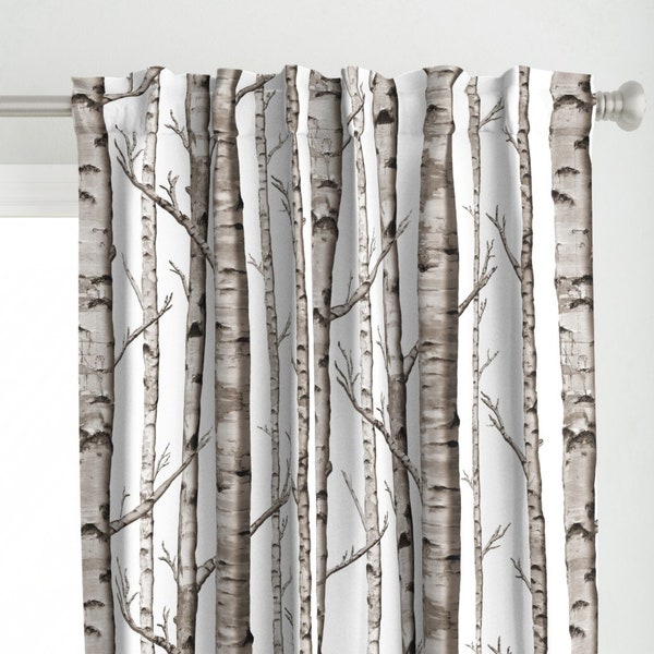 Woodland Forest Curtain Panel - Birch Forest On White by willowlanetextiles - Birch Trees Birch Forest Custom Curtain Panel by Spoonflower