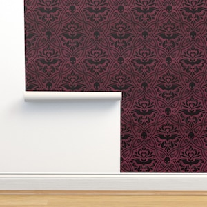 Gothic Victorian Non-Pasted Wallpaper Bats Halloween - Mephistophelean Damask by peppers_patterns Wallpaper Double Roll by Spoonflower