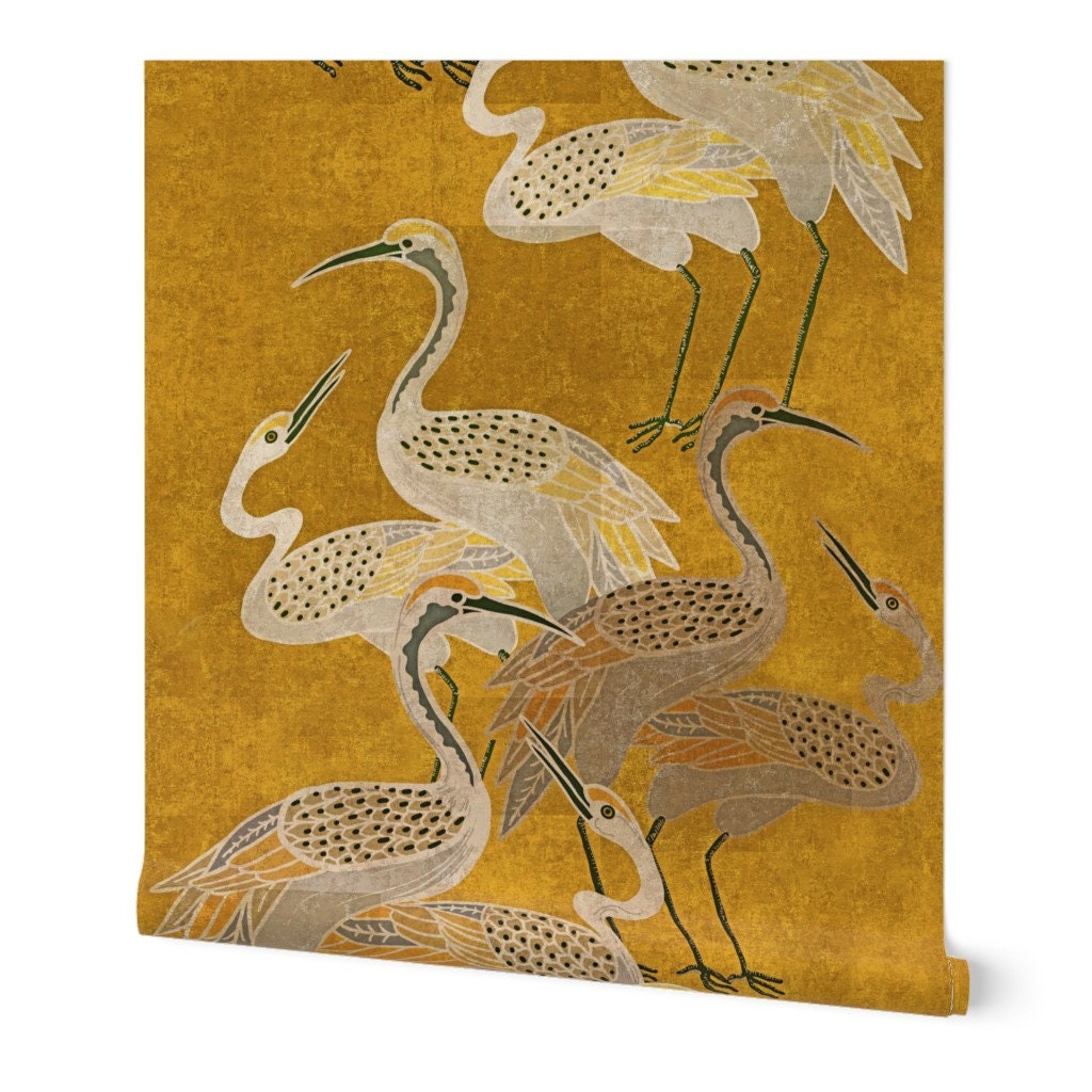 Elegant Crane Wallpaper Deco Cranes by Cooper&craft Golden - Etsy