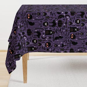 Black Tablecloth - Spooky Witchcraft - Large Scale by presuttidesign - Purple Orange Gothic Bats Cotton Sateen Tablecloth by Spoonflower