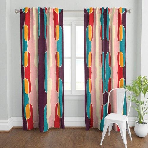 Mid Century Modern Curtain Panel Retro Waves by Bruxamagica Etsy