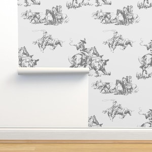 Carta da parati Western Non-Pasted - Cowboy Toile di hansonhomesolutions - Carta da parati Cowboy Cowgirl Cattle Ranch Roping doppio rotolo di Spoonflower
