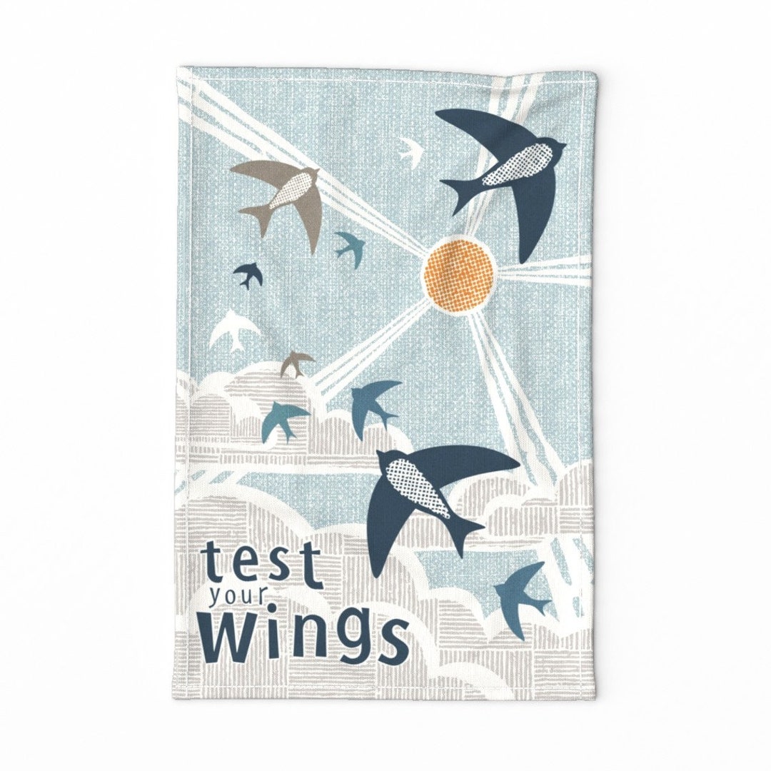 Flying Brds Tea Towel Test Your Wings by Fleabat Sunshine Swallow Faux