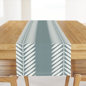 Preppy Botanical Table Runner - Laurel Leaf Moody Blue by danika_herrick - Vine Stripe Chevron Cotton Sateen Table Runner by Spoonflower