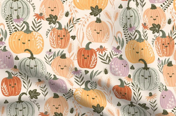 Boho Halloween Bettwäsche Set - Kürbis Aufnäher von rebelform - Pastell Baby Süßer Kürbis Halloween Baumwollsatin Bettwäsche Set von Spoonflower