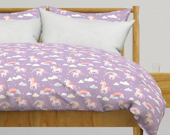 Unicorns Bedding - Unicorn Utopia by cherylgrahamdesigns - Purple Lavender Rainbows Cotton Sateen Duvet Cover OR Pillow Shams by Spoonflower