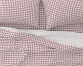 Tiny Mauve Plaid Sheets - Soft Rose Pink Gingham by creativeinchi - Small Scale Gingham Cotton Sateen Sheet Set Bedding by Spoonflower