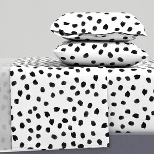 Black And White Sheets - Painted Polka Dots by inspirationz - Modern Polka Dot Animal Print Cotton Sateen Sheet Set Bedding by Spoonflower
