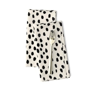 Dalmatian Print Dinner Napkins (Set of 2) - Ebony Dots by willowlanetextiles - Black Cream Abstract Dots Spots Cloth Napkins by Spoonflower