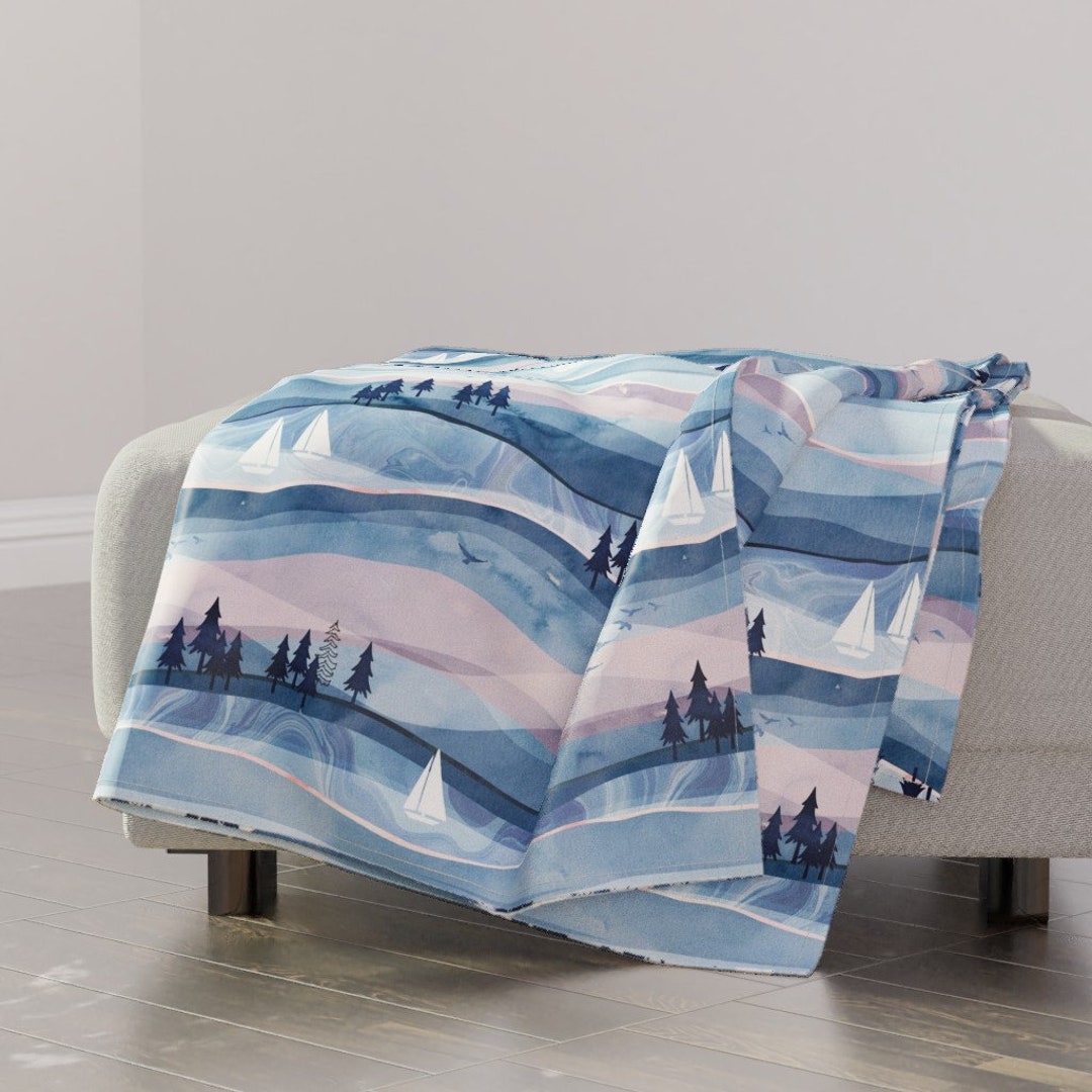 Watercolor Lake Throw Blanket Sailing Boats by Adenaj Serene Colors