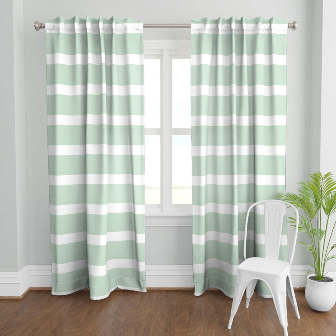 Green Stripe Curtain Panel Wide Stripe Sea Foam Green by Etsy