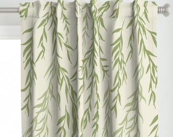 Green Willow Tree Curtain Panel - Botanical Minimal Garden Japandi Custom Curtain Panel - Willow Sage by clare_mcintyre_studio -