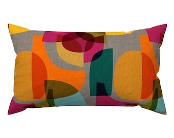Midcentury Modern Accent Pillow - Kaleidoscope by ceciliamok - Bright Geometric Retro Abstract Rectangle Lumbar Throw Pillow by Spoonflower