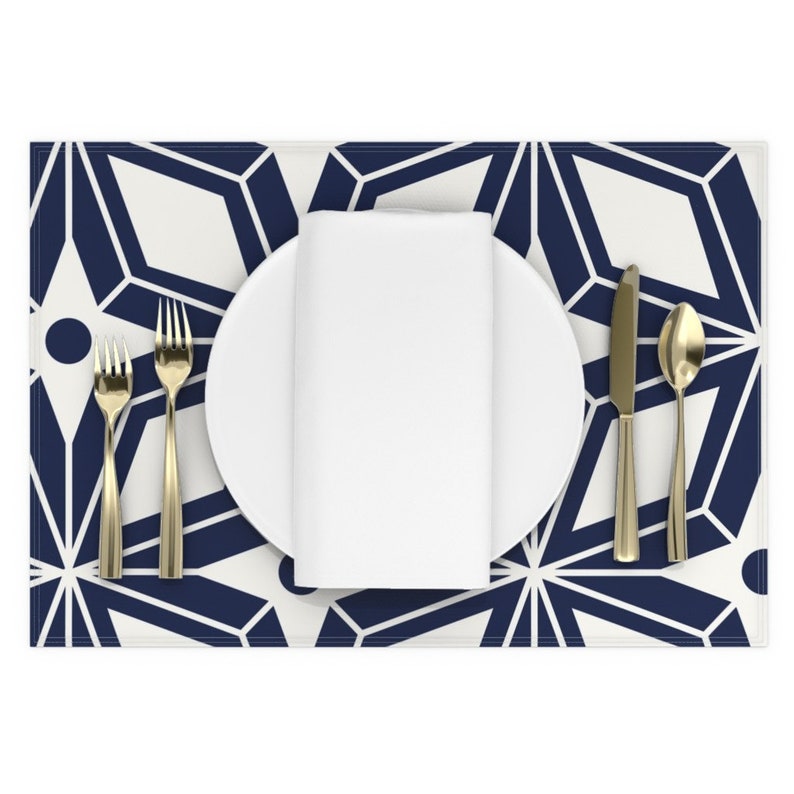 - Starburst Navy Large by heatherdutton Mid Century Modern Placemats Geometric Retro Vintage Cloth Placemats by Spoonflower Set of 2