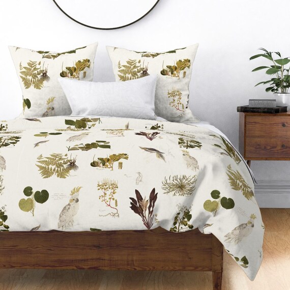 Vintage Duvet Cover Parrots And Botanicals By Ravynka Etsy