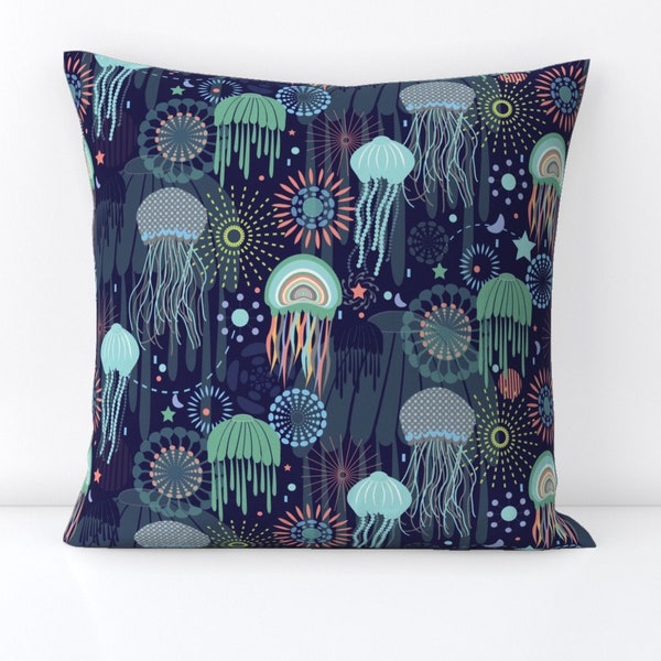 Jellyfish Throw Pillow - Sparkling Jellies by demigoutte - Modern Nautical  Sea Creature Ocean Decorative Square Throw Pillow by Spoonflower